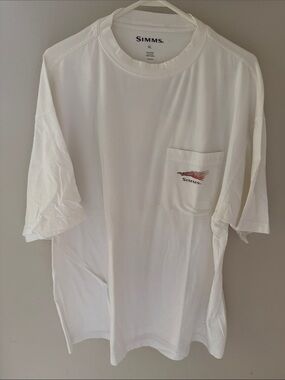 Simms Smallmouth Bass Pocket T-Shirt White Fishing Graphic XL